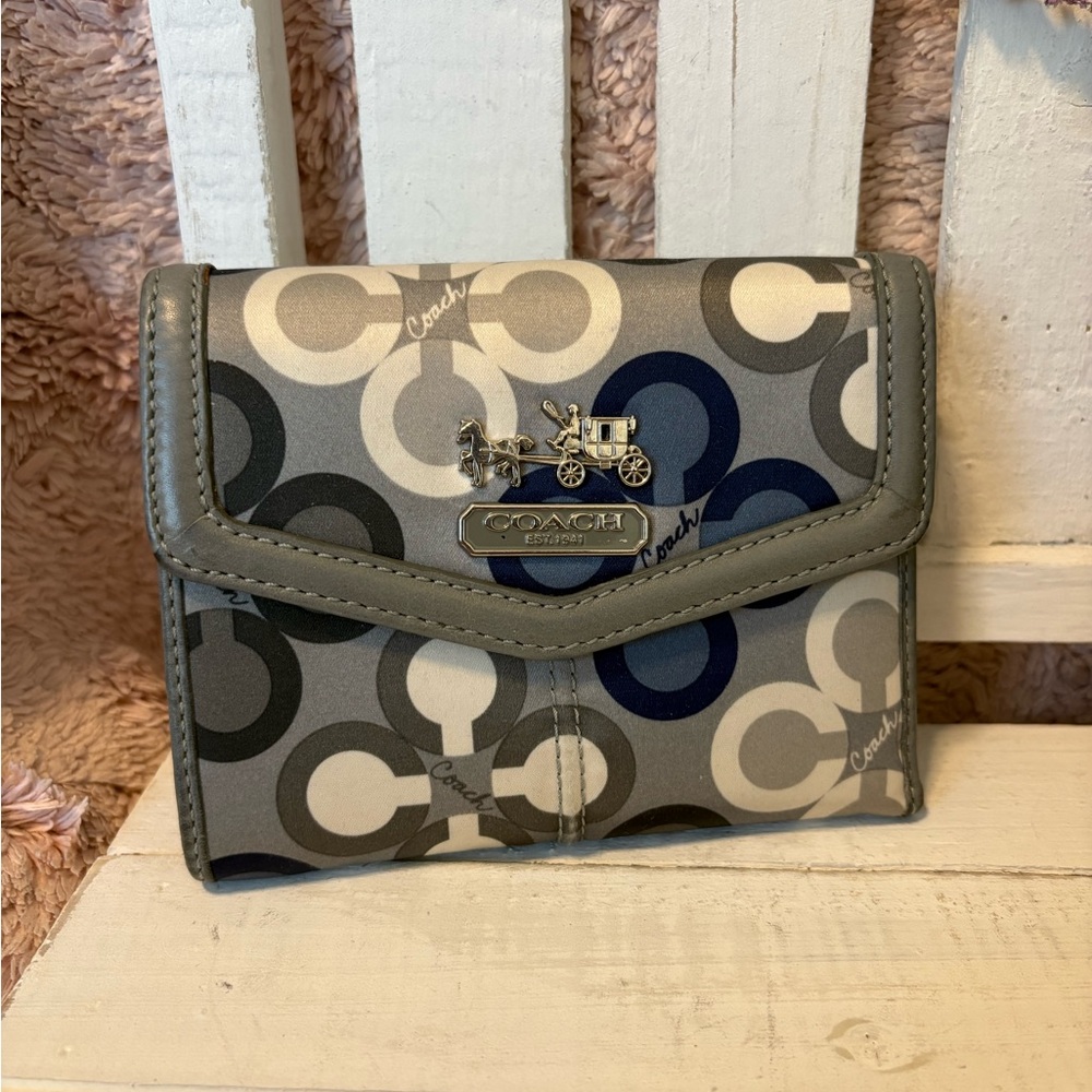 Coach Gray and Navy Circle Pattern Wallet